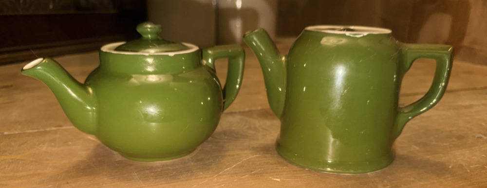 2 Vtg. Hall China Green Teapots with Lid Made in USA Restaurant Ware- Flawed